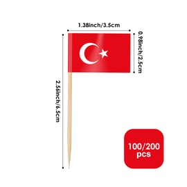 AhfuLife 100/200pcs Turkey Toothpick Flags for Euro Football 2024, Turkish Cocktail Stick Flag for National Day Sandwich Food Cupcake Toppers Tableware World Cup Party Supplies Decor (100 Pcs)