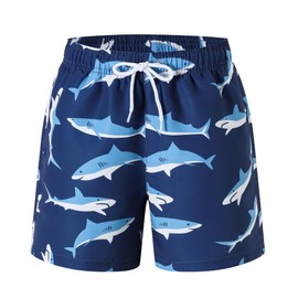 Ewbob Boys Swim Trunks Bathing Suit Shorts Mesh Liner with Pocket Quick Dry Swimwear Teen Beach Shorts 3-12 Years-C5-003-Sharks-9-10Y
