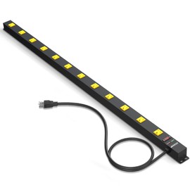 ZESEN 12 Outlet Long Power Strips Heavy Duty Garage Workshop Multi Wide Industrial Power Strip Surge Protector with 4ft Cord, ETL Certified, 1875W, Black