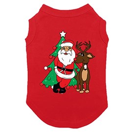 Santa & Reindeer - Elf Christmas Santa Dog Shirt (Red, X-Large)