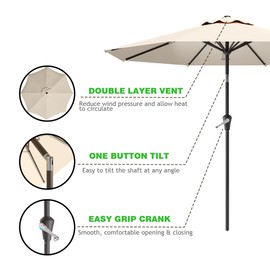 AreShark 9 FT Patio Umbrella for Outdoor, Outdoor Table Umbrella with Push Button Tilt and Crank, Outdoor Patio Umbrellas with 8 Sturdy Ribs, Patio Umbrellas for Market, Garden, Deck, Backyard, Pool (Cream-white)