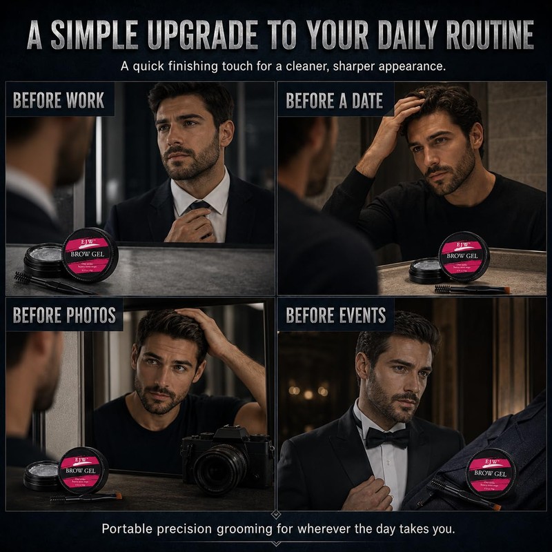 Clear Eyebrow Gel for Men with Dual-Ended Brush, Strong Hold