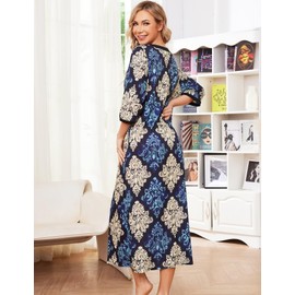 Long Duster Housecoat Nightgown Womens Sleepwear Momo Dresses Cotton Short Sleeve Nightshirt Zip Front Bathrobe Nightwear House Dress With Pockets Comfy Lounger