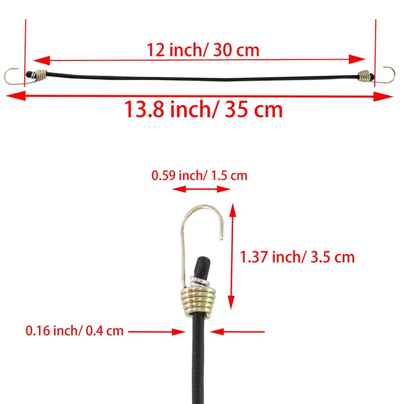 PDETVEO 12 Inch Mini Bungee Cords with Hooks, Black Elastic