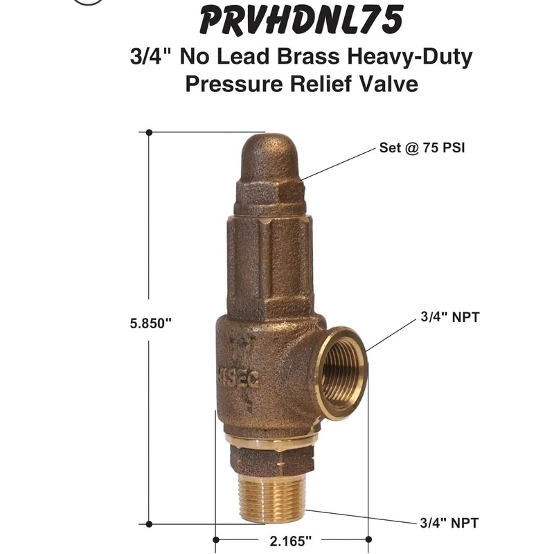 Merrill MFG PRVHDNL75 3/4" No-Lead Heavy-Duty Brass Pressure Relief Valve,