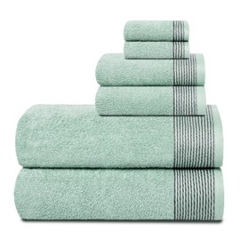 BELIZZI HOME Juego de 6 toallas 100% algodón ultrasuave, contiene 2 toallas de baño de 28 x 55 pulgadas, 2 toallas de mano de 16 x 24 pulgadas y 2 paños de 12 x 12 pulgadas, compactas, ligeras y altamente absorbentes, verde marino