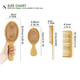 Bamboo Hair Makeup Brush, 4 Counts/set Natural Bamboo Comb Paddle Detangling Hairbrush & Wide Tooth & Tail Comb, Smoothing Hair, Hair Detangling Styling Tool For Women & Men, Trending Product, Summer Gift, Christmas Gift