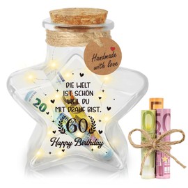 Giftota 60th Birthday Women Men, LED Bottle Light Star Shape with Cork, Money Gifts Birthday 60, Cool Birthday Table Decoration, Gift Ideas, Birthday Gift Ideas, Birthday Gift for Family, Friends