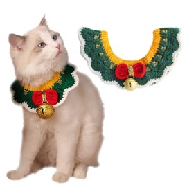 IDOLPET Christmas Cat Dog Bandana Collar Handmade Knitted Cat Dog Pet Clothes Necktie Costume Outfit for Cat Kitten Puppy Small Dog Rabbit in Christmas Holiday (Jingle Bell - Green, Large)