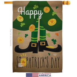 Ornament Collection FK192023-P3 Happy St Patrick's Day Leprechaun Shoe Spring Patrick Impressions Decorative Vertical House 28" X 40" Garden 13" 18.5" Flags Kit w/Banner Pole Included Printed in USA