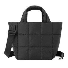 Mini Tote Bag for Women Small Puffy Tote Bag Quilted Crossbody Bags Nylon Shoulder Handbag for Travel Shopping (Black1)