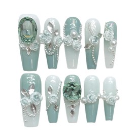 3D Nail Tip False Nail Korean Light Therapy Black Pink Handmade Cat Eye Nail 1 Second Easy to Apply Korean Fashion Nail Tip Short Long Long Cute Simple Gernet (14, M)