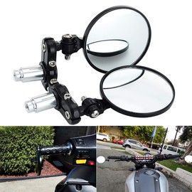 KAWELL Motorcycle Mirrors Round End Convex Rear View Side Mirror for 7/8" Handle Folding Bar fits Most Honda Scooter Harley Davidsons Suzuki Victory Yamaha and More