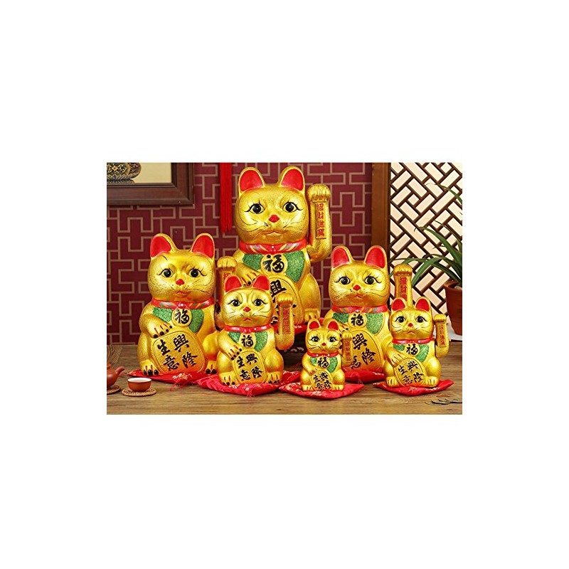 11" Waving Lucky Fortune Cat Maneki Neko Japanese Porcelain Lucky