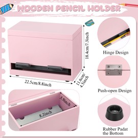 Yalikop Wooden Pencil Dispenser for Classroom Pastel Wood Pencil Holder for up to 200 Pencils Reusable Straw Dispenser for Home Office Restaurant Teachers Supplies Storage(Pink)