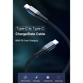IFLASH USB C to USB C Cable, 3A, 60W Fast Charge, USB Type-C to Type C Charger Durable Braided Cord Compatible with/for Galaxy S20 S10 S8 S9 Plus, Nexus 6P (Black, 1 Foot)