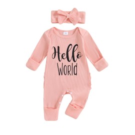 citgeett Baby Girl Clothes Newborn Little Sister/Hello World Outfit Long Sleeve Romper Jumpsuit Preemie Baby Girl Clothes (hello world newborn outfit, 3-6 Months)