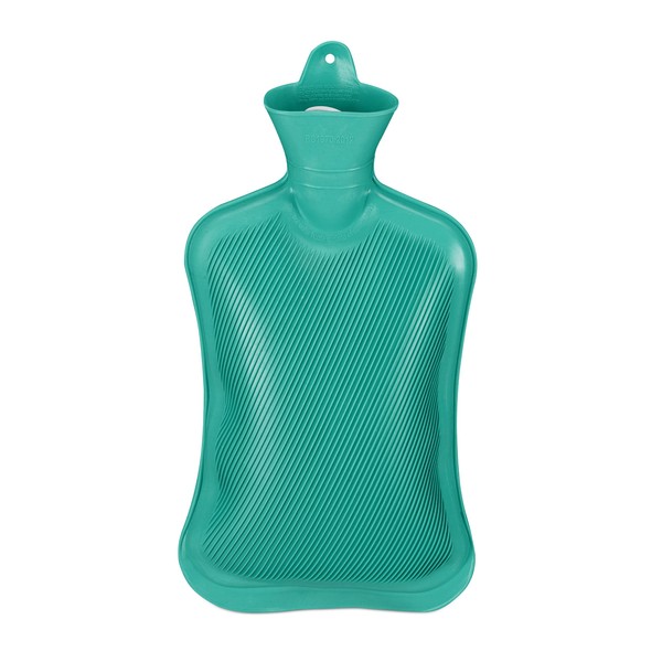 Relaxdays 2 x Hot Water Bottle Without Cover, Durable, Safe Hot Water Bottle, 2 Litre Bed Bottle, Odourless Natural Rubber, Turquoise