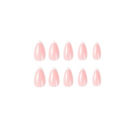 JUSTOTRY 24 Pcs Almond Short False Nails,White French Press on Nails Pattern,Pink Fake Nails Short, Oval Medium Stick on Nails for Women,Stylish Nails Fake Nail for Nails Art