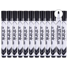 DELI Think Dry Erase Marker Pens Bullet Tip 2.0mm Black Low Odor Easy Erase (Pack of 12)