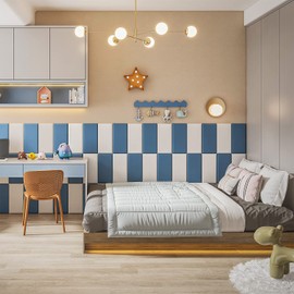 YLL YLL Peel and Stick Headboard White Upholstered Wall Panels Pack of 4 Panels 3D Anti-Collision Wall Padding Wall Mounted headboard Soundproof Wall Panels