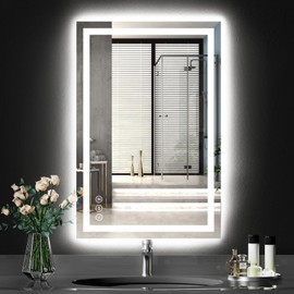 LED Bathroom Mirror with Lights, Backlit and Front Lighted, Wall-Mounted Vanity Mirror 3000K/4000K/6000K, Anti-Fog, 3 Colors, Dimmable, Memory Function, Tempered Glass, Shatter-Proof (16"x24")