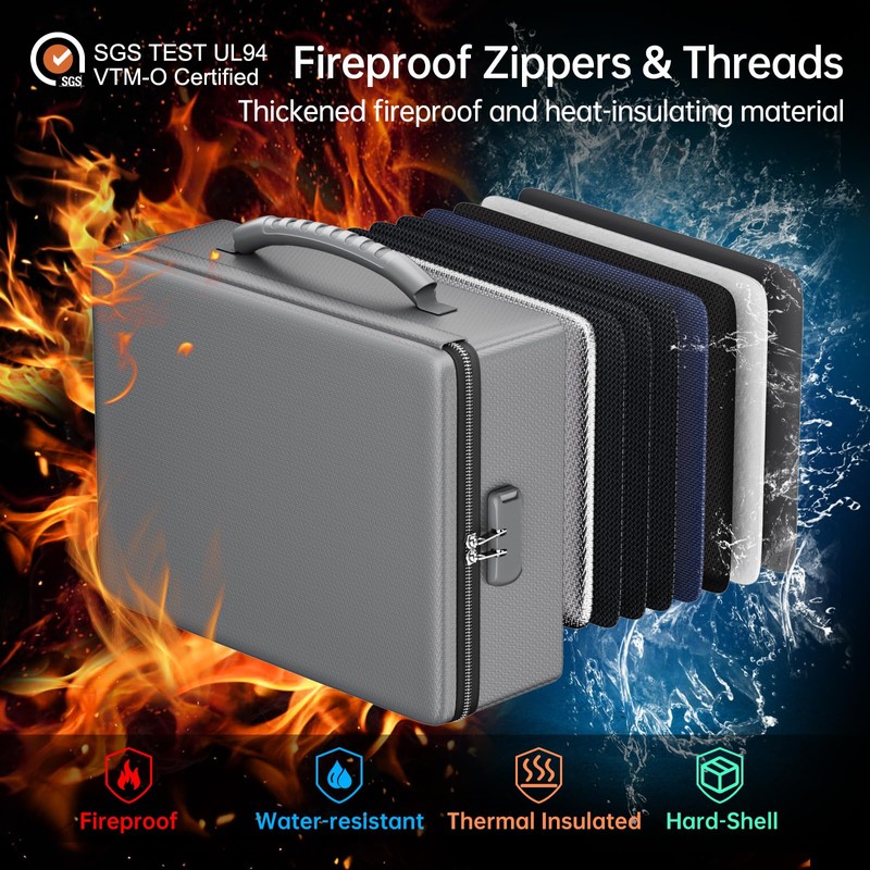 ENGPOW Fireproof Document Box, Hard Case File Box with Fireproof