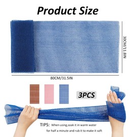 3 Pieces African Exfoliating Net, Nylon Back Scrubbers Shower Body Cleaning Spa Massage Bath Towel, Bathing Body Exfoliating Shower Body Back Scrubber Skin Smoother(Blue,Pink,Brown)
