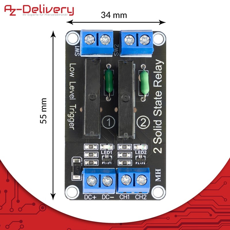 AZDelivery 3 x 2 Channel Relay Module 5V DC Solid