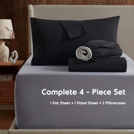 Nestl Queen Sheet Set - 4 Piece Bed Sheets for Queen Size Bed, Deep Pocket, Hotel Luxury, Extra Soft, Breathable and Cooling, Black Queen Size Sheets