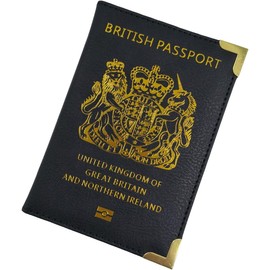 ORCHIDS British Passport Wallet PU Leather Passport Holder Cover for Men and Women (Black)