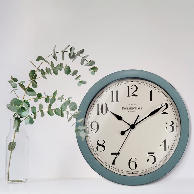 Presentime & Co Vintage Farmhouse Wall Clock, Aged Teal Finish,