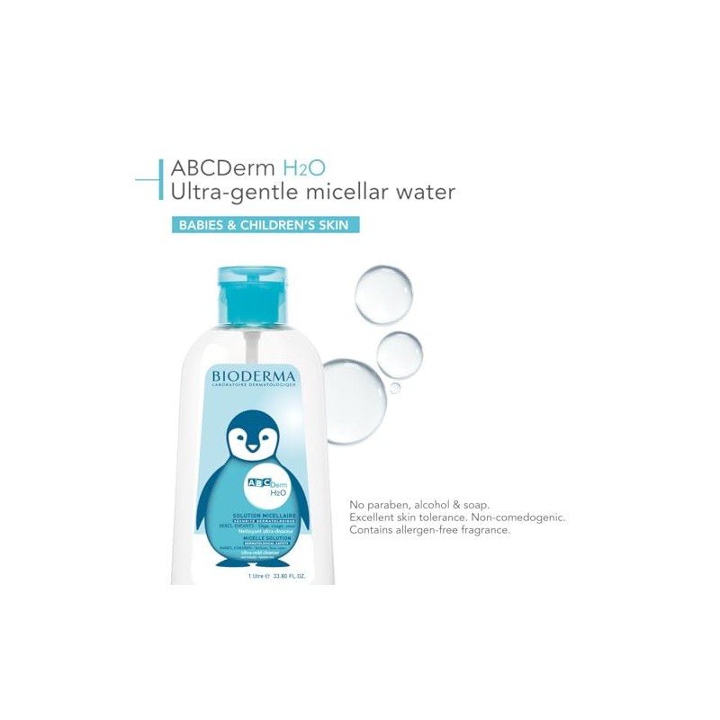 BIODERMA, ABCDerm H2O, Agua Micelar, Limpia, Calma e Hidrata, para