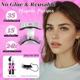 Magnetic Eyelashes 2 Pair Reusable Magnetic Eyelashes with Applicator No Glue Needed Eyelashes Cat Eye Natural & Dramatic Look, Easy to Apply for Beginners by INSPEAUTY