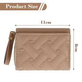 KBRPEY Women's Purse Short Format Foldable Wallet Made of PU Leather with Multiple Compartments with Press Stud and Zip, khaki, Minimalist