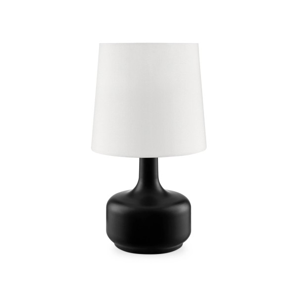 HomeRoots 17" Black Metal Bedside Table Lamp With White Shade