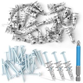 QCQIANG 50pcs Zinc Self-Drilling Drywall Anchors, Anchor and Screw Combination with Cross Groove Drill Bit, Heavy Duty Metal Wall Anchors with Self-Tapping Screws