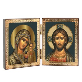 K-Musculo Christ The Teacher and Virgin of Kazan Russian Orthodox Icon Diptych 5 1/4 Inch