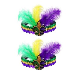 Mardi Gras Feather Headband Sequins Glitter Hair Band for Adult Women Men TSFD14 (Purple 2pcs)