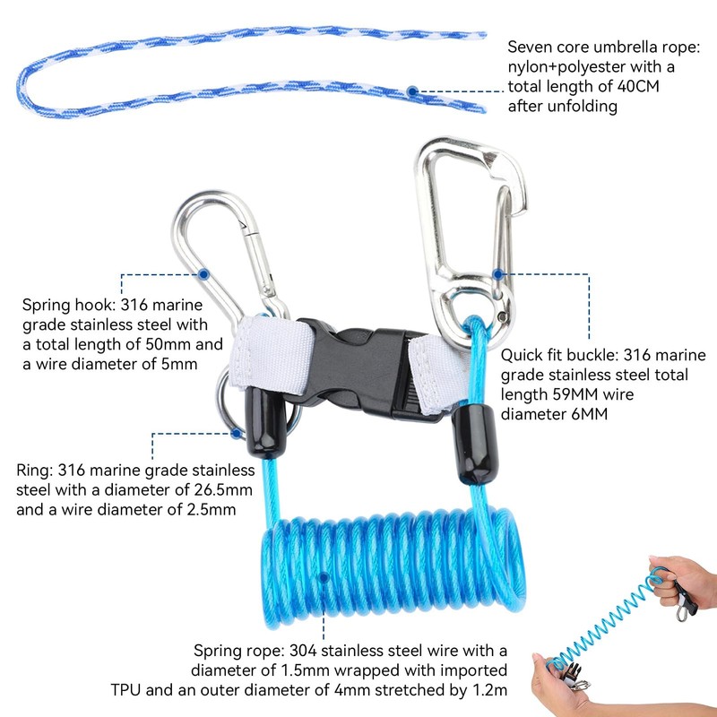 Frdhee Elastic Spiral Cable Diving Reef Hook Anti-Lost Spring Coil
