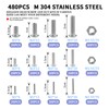 480pcs M2 M3 M4 304 Stainless Steel Metric Screws Assortment