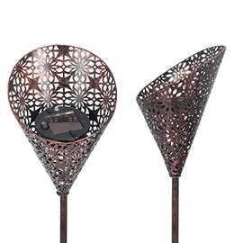 Adeco Solar Powered Lights Set of 2 Torch Shape Outdoor Lamp Decor 23 inch Metal Crackle Glass Globe Stake Lights with Large Solar Panel Waterproof LED Lights for Ground Patio Lawn Pathway