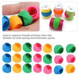 Pssopp 40Pcs Thread Spool Huggers: Mini, Soft Silicone, Prevent Unwinding, 10 Yellow, 10 Red, 10 Blue, 10 Green