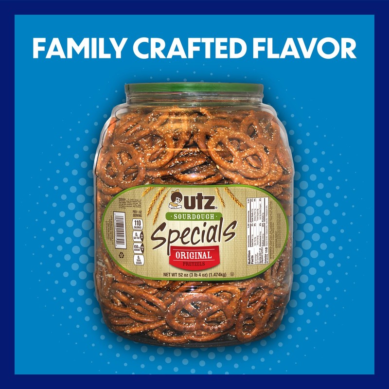 Utz Sourdough Specials Pretzels, Original, 63 oz. Barrel, Classic Pretzel