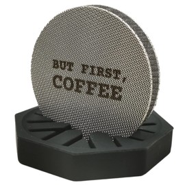 Gemini 2 Packs 53.3mm Puck Screen with Stand - Reusable Contact Shower Screen with Silicone Holder - 1.7mm / 1.0mm Thickness 150μm Mesh - Compatible with Espresso Machine 54mm Portafilter Basket