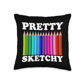 Pretty Sketchy Color Pencils Cool Painter Artist Art Teacher Throw Pillow