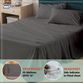 SLEEP-NEST Cal King Size 4 Piece Sheet Set - Comfy Breathable & Cooling Sheets - Hotel Luxury Bed Sheets for Women & Men - Deep Pockets, 100% Cotton, Extra Soft Sheets - Dark Grey Bed Sheet Set