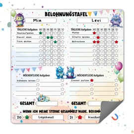 TOBJA Magnetic Reward Board Kids - Monster Design, for 2 Kids, Daily & Weekly Tasks | Routine Planner Kids Morning & Evening Routine | 30 x 30 cm, Wipe Clean (Monster)