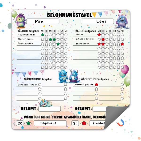 TOBJA Magnetic Reward Board Kids - Monster Design, for 2
