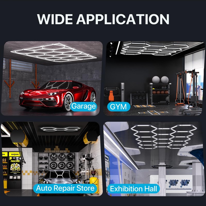 HYPERLITE Hexagon Garage LED Light, Upgraded 3 Level Dimmable 96W